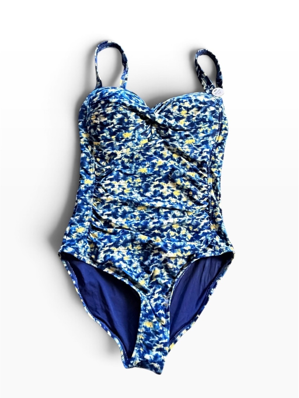 NIP TUCK navy foil print molded cup tummy control one piece swimsuit size 4 NWT